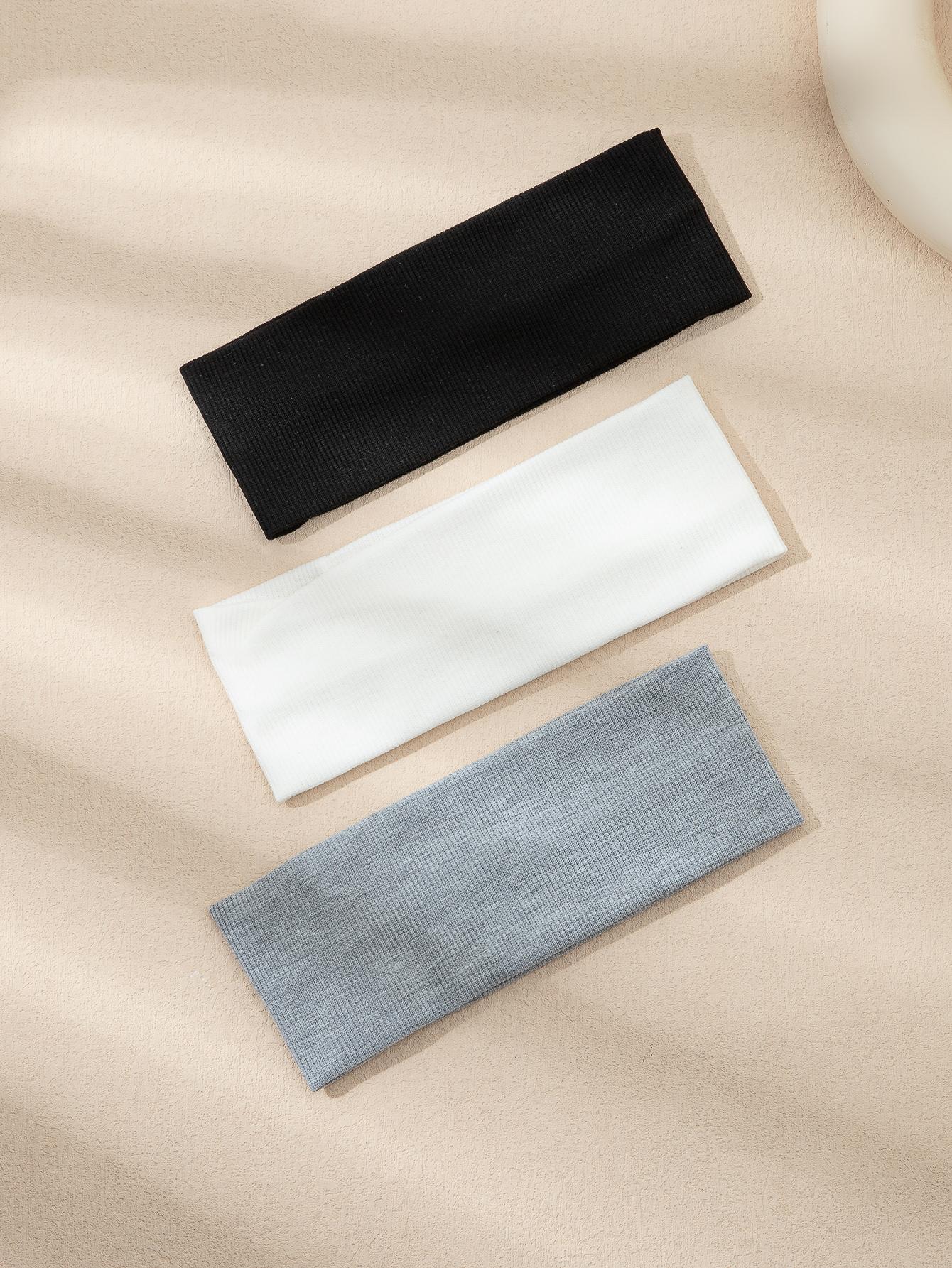 3 stk. strikkepannebånd i ensfarget farge, sklisikre, elastiske, myke stoffhårbånd til kvinner, hårbånd, hodeplaggtilbehør: Grå
