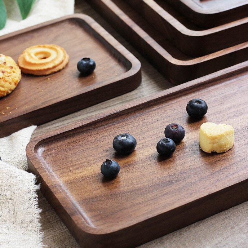 Plato Rectangular de madera de estilo japonés, Nogal Negro, plato de servicio de madera, bandeja Placa de fruta, platillo
