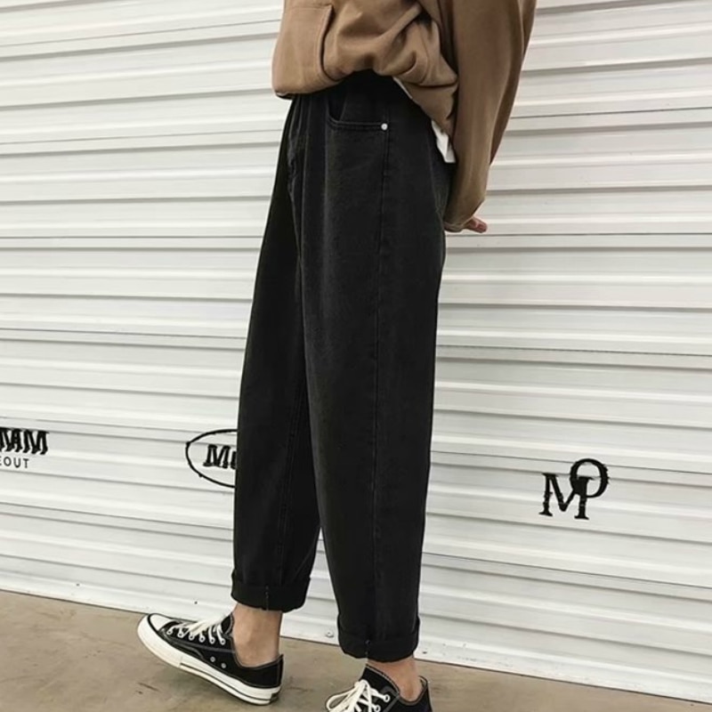 Mænd jeans retro løse ins harajuku solid ankellang chic all-match ulzzang trendy daglig streetwear herre student enkel