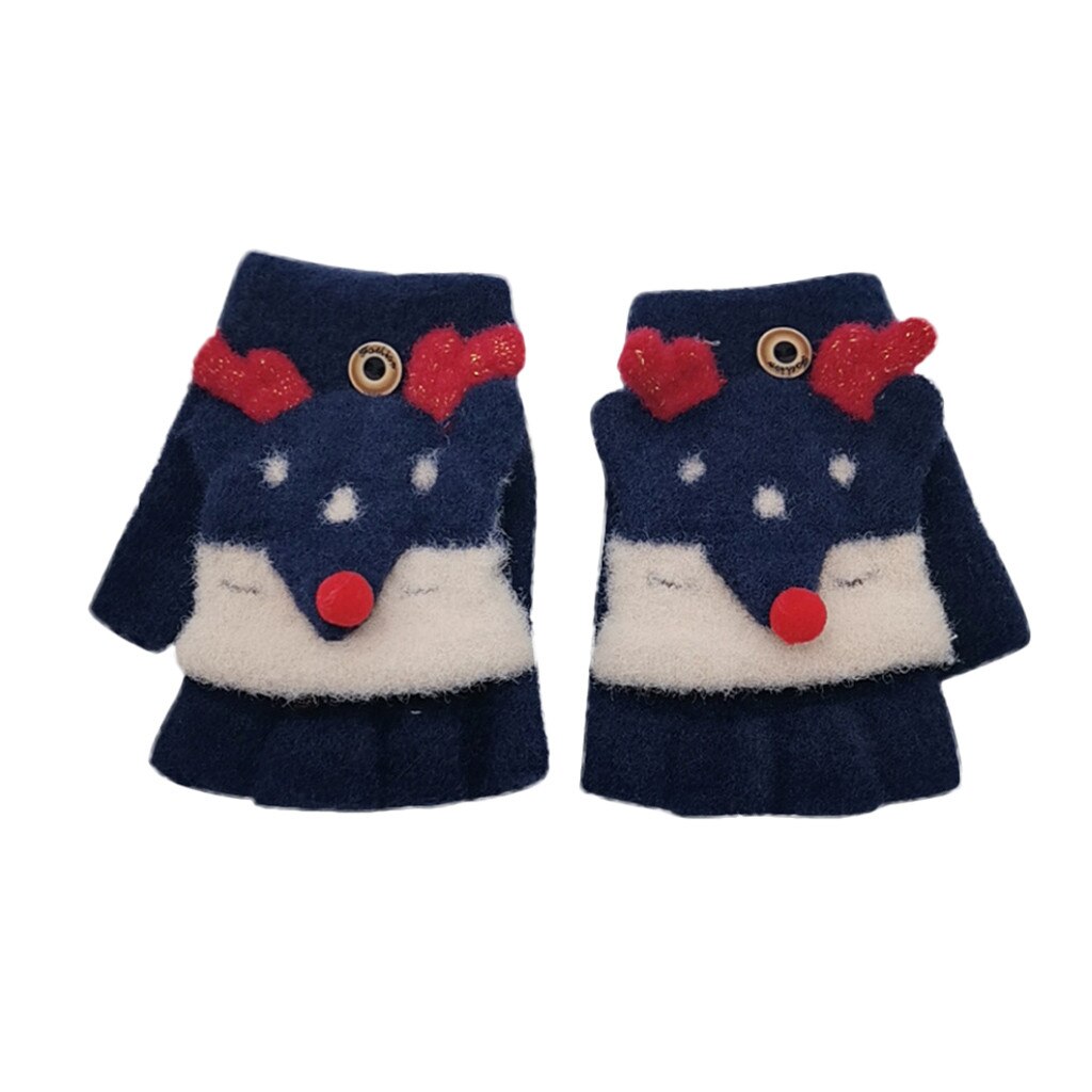 Christmas Kids Half Finger Antler Gloves Baby Boy Girl Warm Convertible Flip Top Gloves Cute warm baby gloves Guantes de: Black A