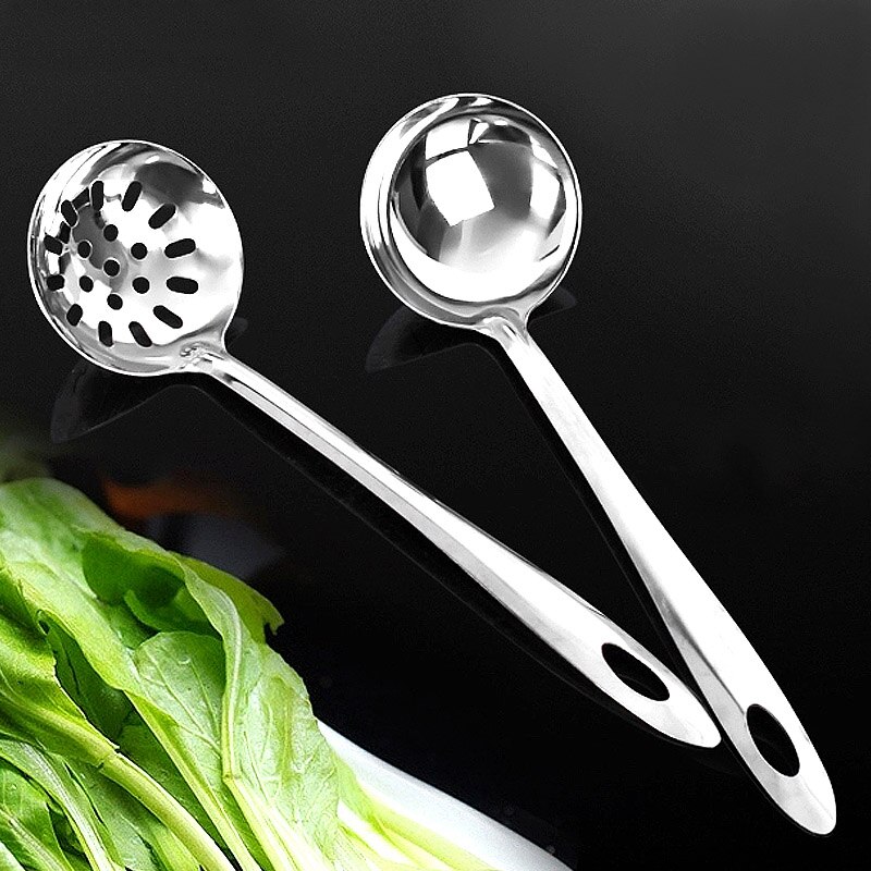 2pcs/Set Thick stainless steel spoon pot colander Colander Long handle spoon Colander Soup spoon