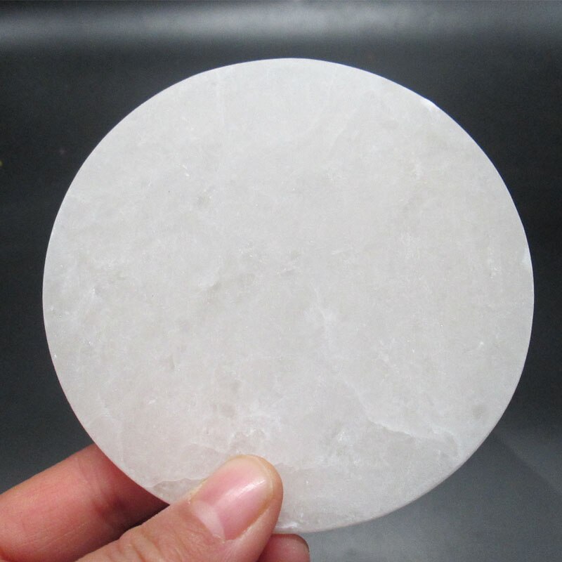 10*10cm naturlige selenit helbredende krystal opladning rund plade udskæring
