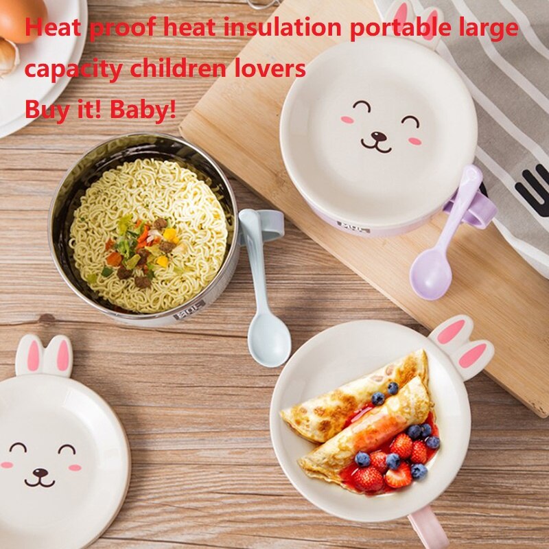 Stainless Steel Double Ramen Bowl Instant Noodle Bowl Anti-scalding Cute Rabbit