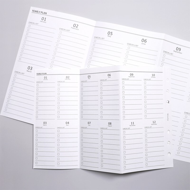 5 Sheets Vertical Yearly Planner CheckList Refill Papers A5 A6 Three Fold Refills for 6 Hole Binder Organizer Notebook Papers
