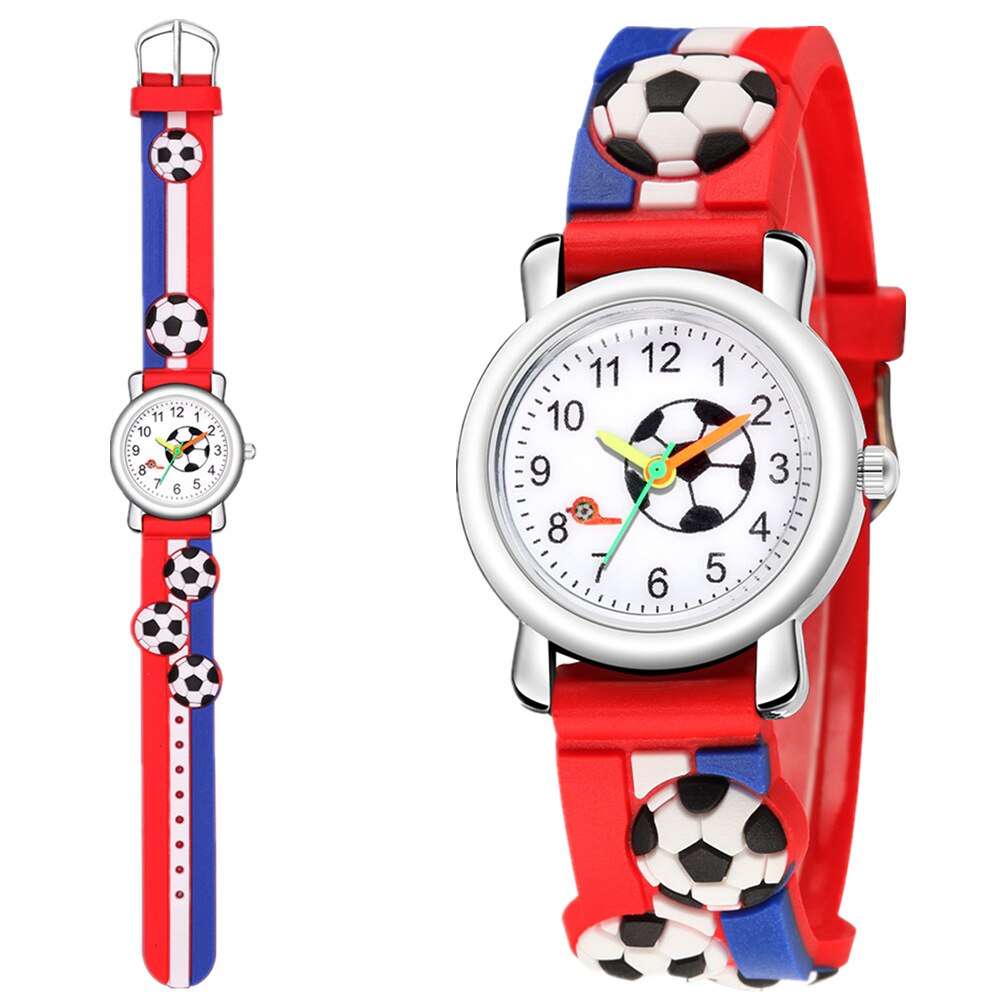 10 unids/lote de relojes de fútbol 3D para niños y estudiantes, reloj de pulsera de cuarzo informal, deportivo, para niños y niñas: Red