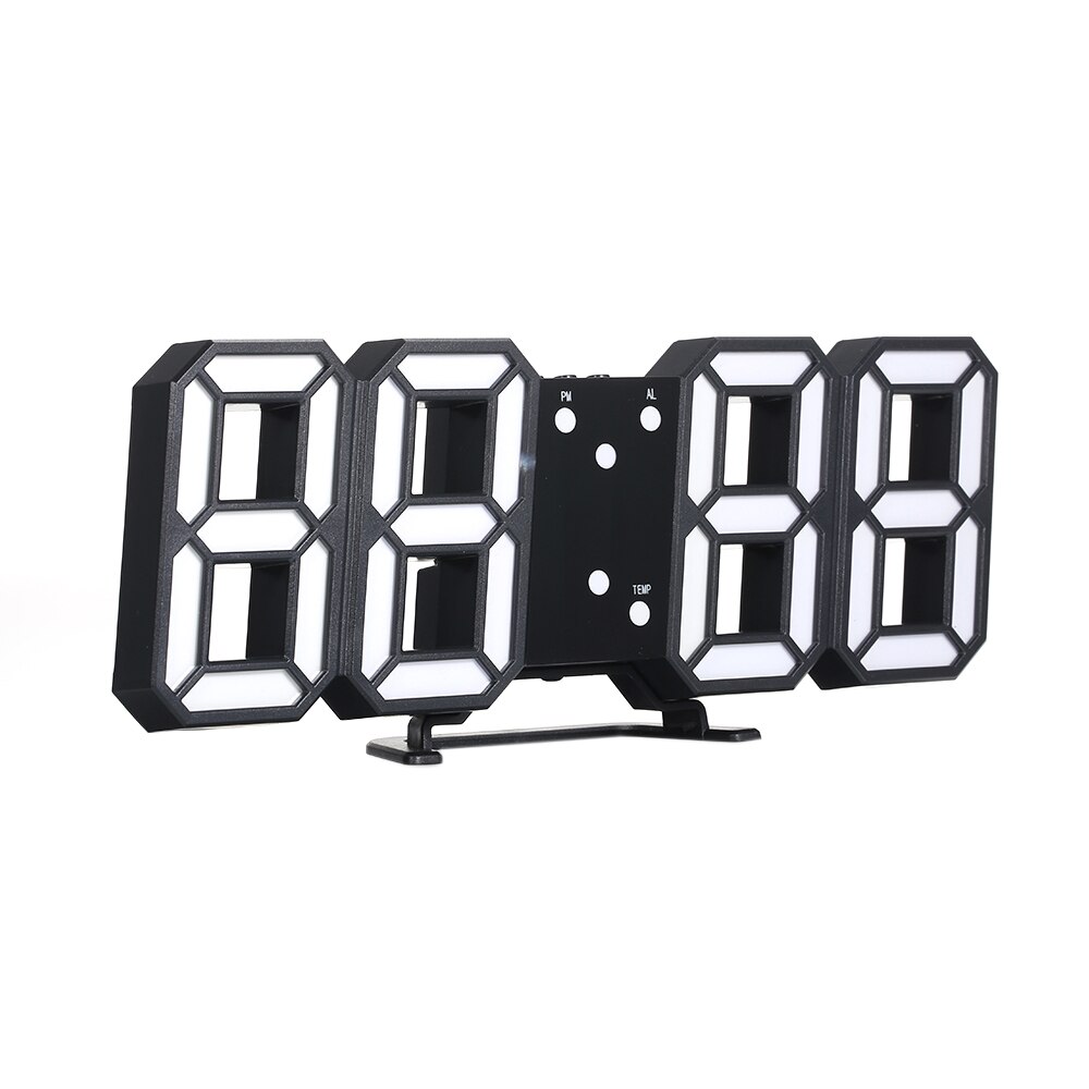 3D LED Digital Clock Glowing Night Mode Brightness Adjustable Electronic Table Clock 24/12 Hour Display Alarm Clock Wall Hanging: black fr white light
