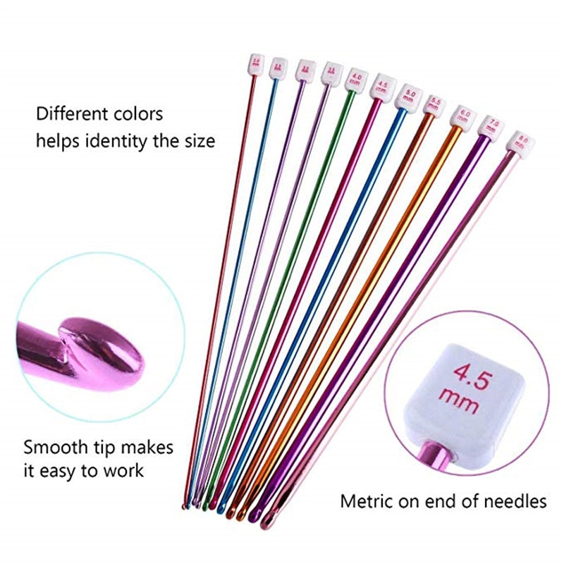 11pcs Tunisian Afghan Crochet Hooks Set Mix 2mm-8mm Aluminum Knitting Needles Set Sewing Tools Kit with Blue Case for Beginners