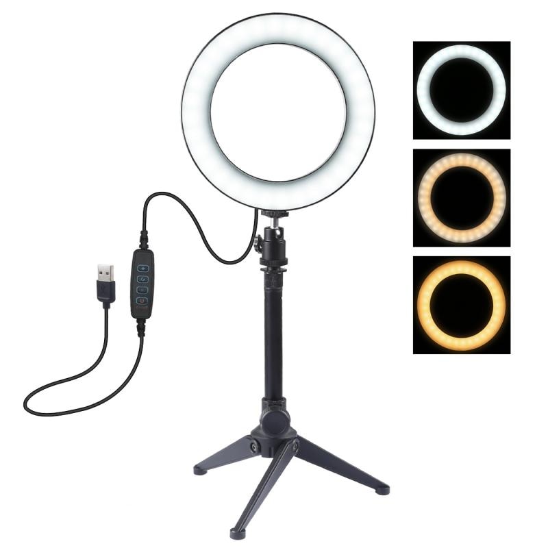 LED Ring Light Selfie Camera Studio Tripod Stand Phone Holder Lamp 4.7/3.6 Inch Dimmable Photography Lights For Makeup Live