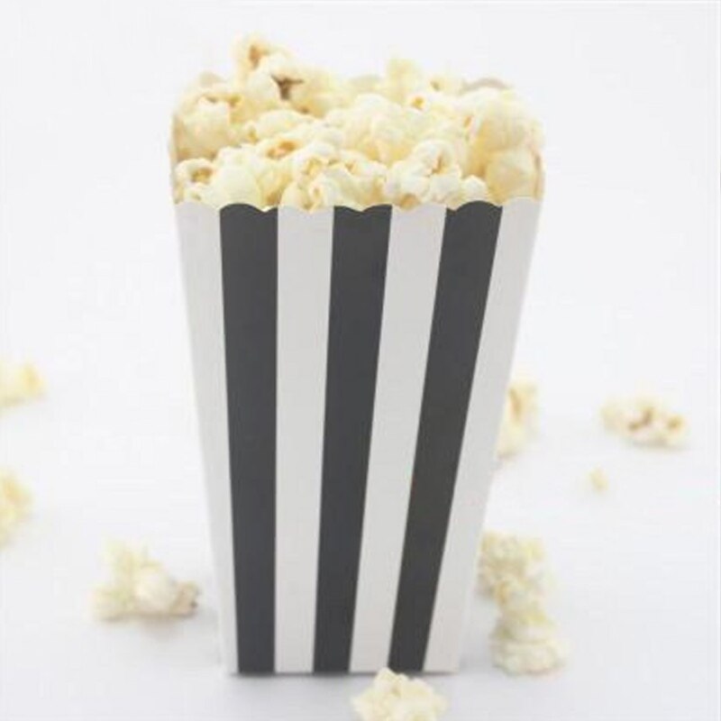 12 stk farverige stribe papir popcorn kasser bryllup dekoration pop majs favor poser jul fødselsdagsfest forsyninger: Sort
