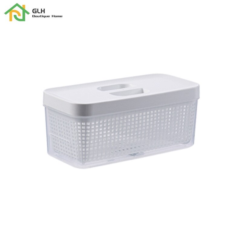 Japanese Plastic Double-Layer Drain Storage Box Rectangle Refrigerator Transparent Sealed Food Preservation Box