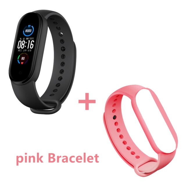 Xiaomi Mi Band 5 Wristband Stress Female Health Smart Blacelet Heart Rate Sleep Step Swim Sport Monitor APP Push Alarm: pink Bracelet