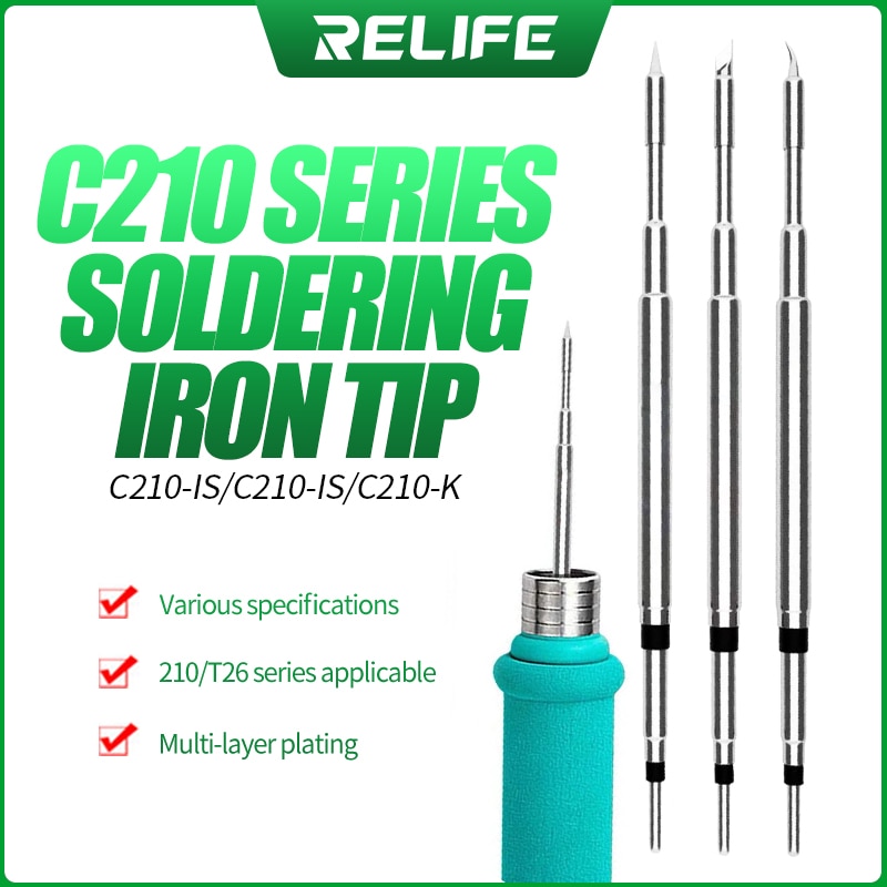 Relife rl -c210 tips universel jbc  c210 loddekolbe spids kompatible til xsoldering  t210 og sugon  t26 lodning station håndtag