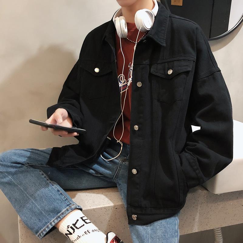 Jakker herre denim solid casual langermet hip-hop løs streetwear trendy chic all-match chaqueta herrejakke retro enkel: Svart / Xxxl