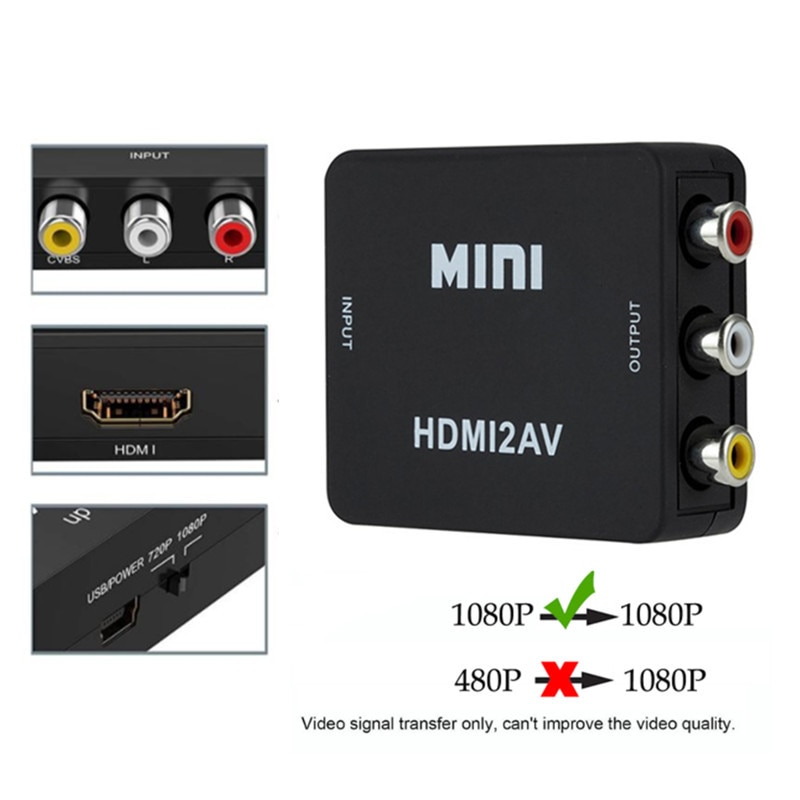 Bundwin mini hdmi till rca av/cvbs kompositvideo av omvandlaradapter hdmi 2av för tv vhs videobandspelare dvd