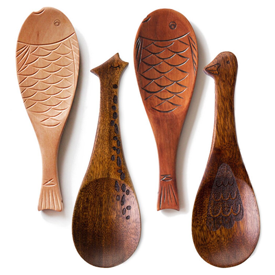 Cuchara de madera para arroz, utensilio de cocina tallado de madera, pato, pescado, arroz, cuchara de paleta, cuchara para sopa, cucharillas antiadherentes