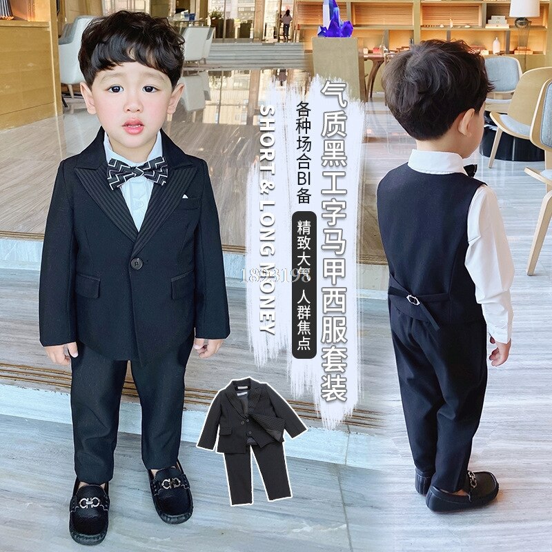 Conjunto de trajes formales para niños, chaleco de esmoquin, pantalones, 3 piezas, traje de actuación de Piano para de boda, primavera de