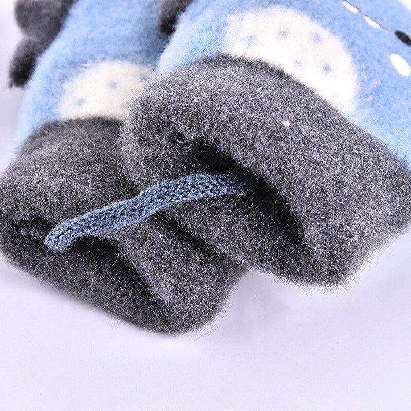 Manoplas de piel de conejo para niños, mitones de punto gruesos y cálidos para bebés de 1 a 6 años, guante de invierno con cuello colgante, guantes suaves para bebés