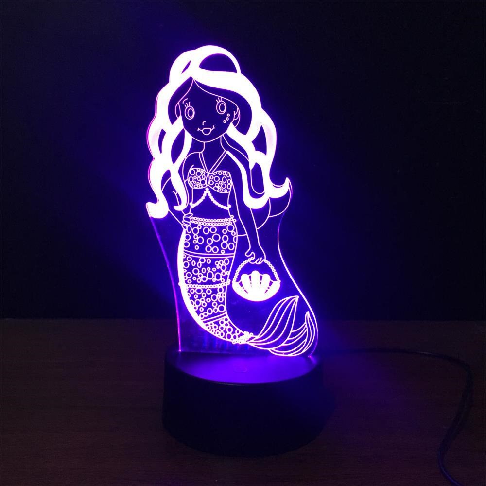 New Mermaid Colorful Touch 3D Night Lamp USB LED Stereo Vision Night Lantern Girl regalo di natale e compleanno