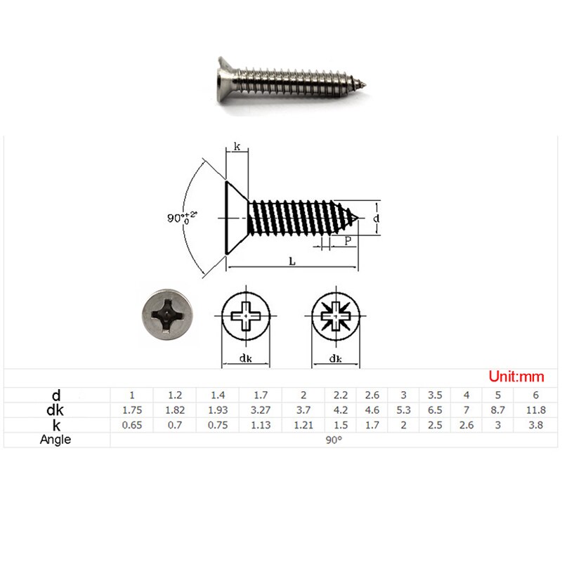 (30 Pieces) M6 Phillips Screws 304 Stainless Steel Flat Head Self Tapping Screws 12/16/20/25/30/35/40/45/50/55/60mm