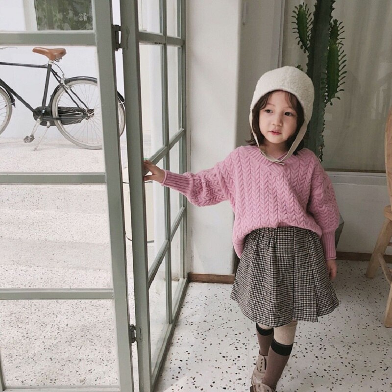 Girls Plaid Skirt Kids Winter Warm Pleated Thick Woolen Stylish Autumm little girl knit skirts cheap stuff