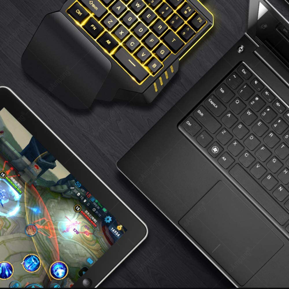 One-Handed Gaming Keyboard for PC Gamers RGB Backlit 35-Key Portable Gaming Keyboard Ergonomic Gaming Controller Wrist Rest