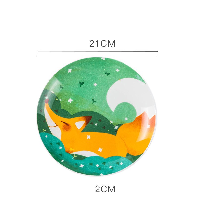 Children's Ceramic Dinner Plate Cartoon Animation Bone China Round Bowl Household Kitchen Supplies Cute Fruit Plate: F