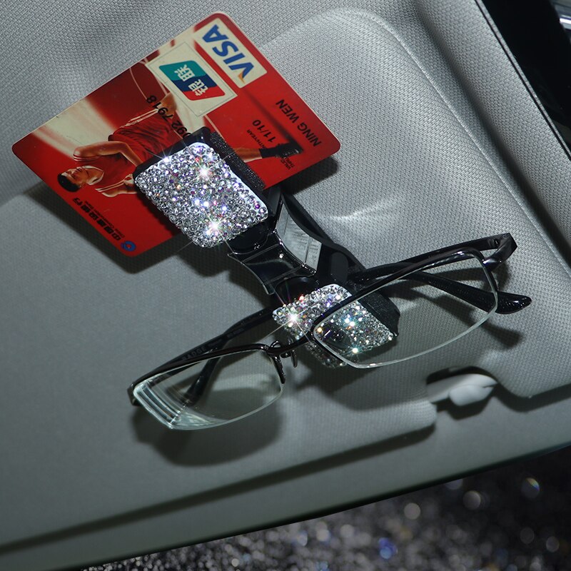 Moda cristal carro óculos de sol viseira clipe titular feminino diamante strass carro prendedor clipe de cartão titular do bilhete clipe