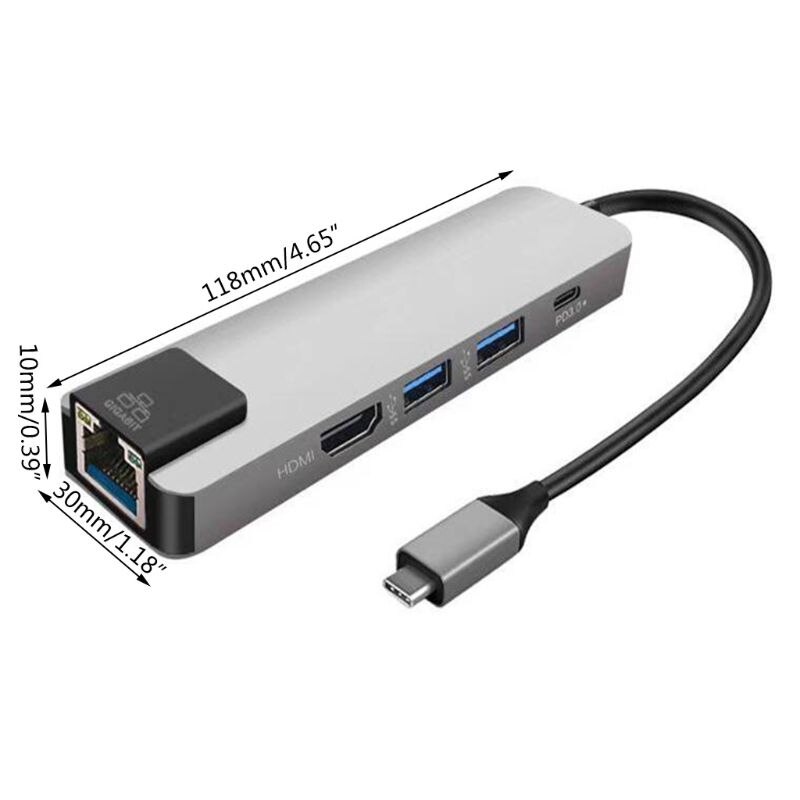 5 en 1 USB Type C Hub hd-mi 4K USB-C Hub vers Gigabit Ethernet Rj45 adaptateur Lan pour Mac book Pro Thunderbolt 3 USB-C