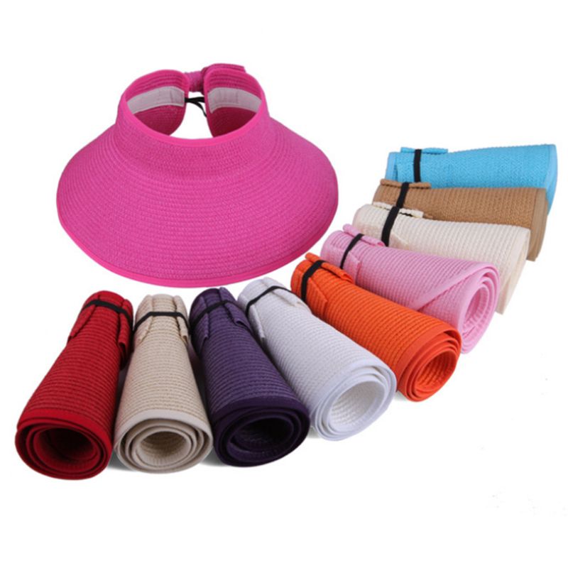 Dames zomer opvouwbare open stro zonnehoed strik achterkant verstelbaar ademend uv-bescherming brede rand strand zonneklep pet 8 kleuren