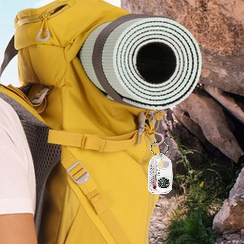 Outdoor Mini Gesp Kompas Survival Thermometers Kompas Sleutelhanger Multitool Zakformaat Kleine uitrusting voor wandelen Bergbeklimmen