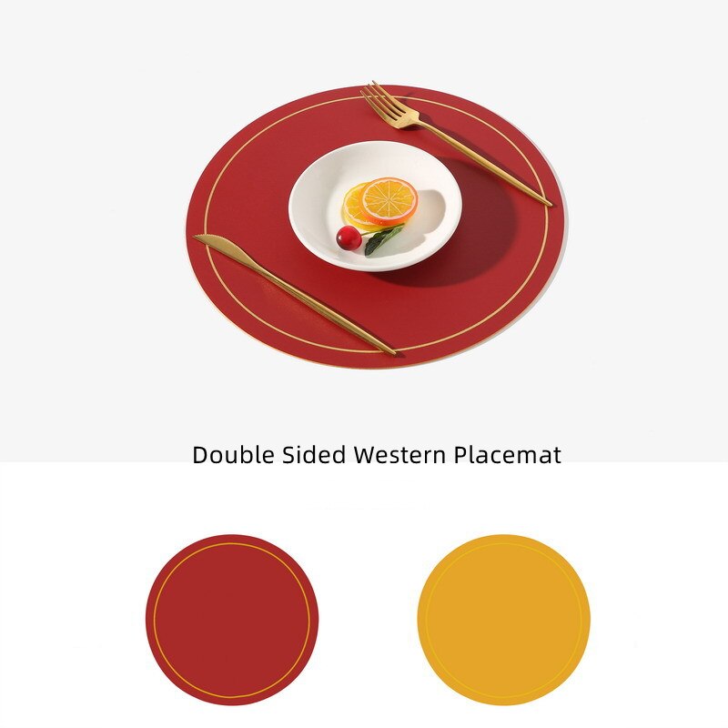 Ronde Grote Dubbelzijdige Lederen Tafel Mat Waterdicht En Olie-Proof Huishoudelijke Isolatie Placemat Pvc Hotel Placemats Voor tafel: Rood
