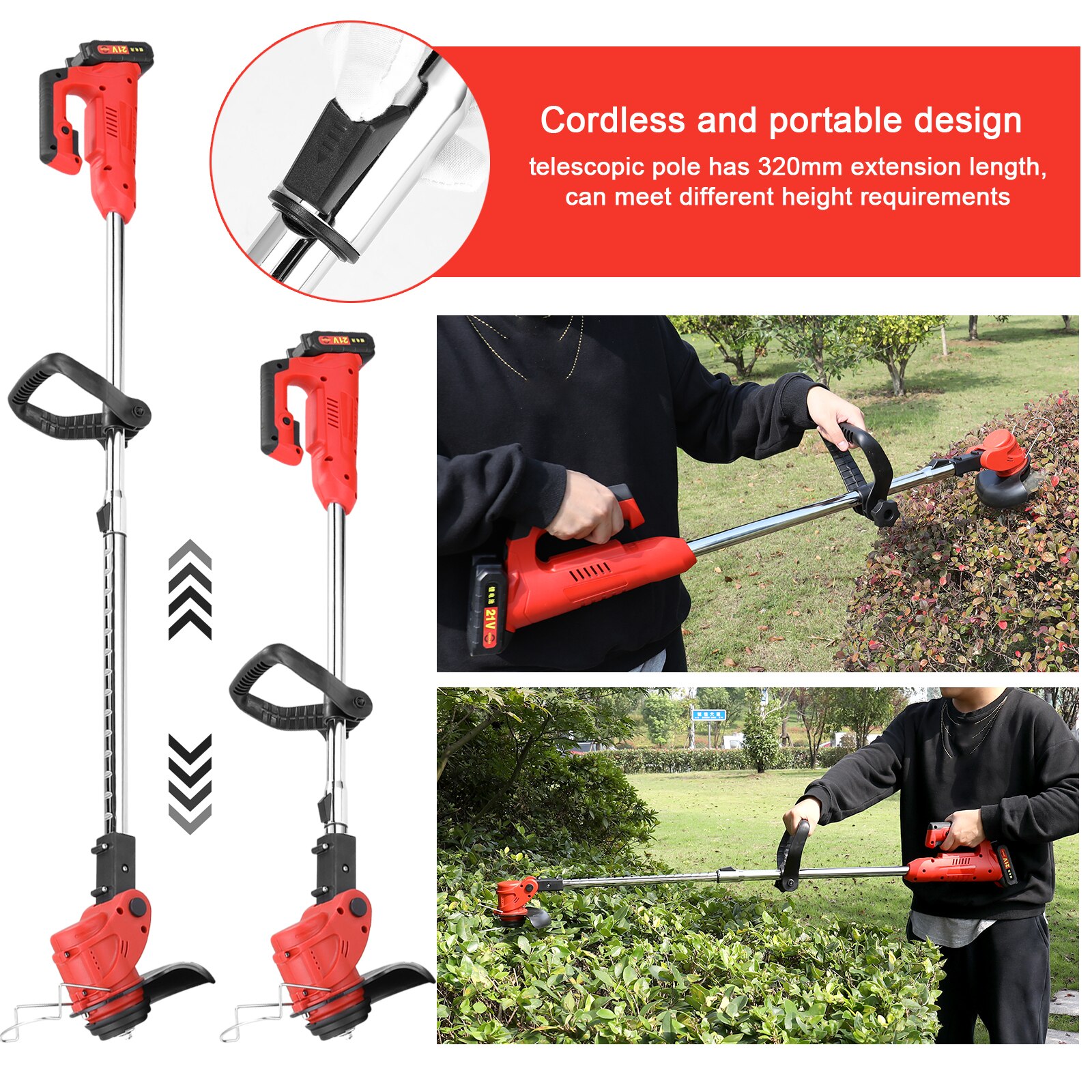 21V Electric Lawn Mower Cordless Household Grass Trimmer Cutter Portable Pruning Garden Tool