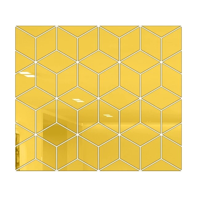 Espejo Adhesivo de pared con diamantes 3D, rombos acrílicos, autoadhesivo, hojas de espejo extraíbles, calcomanías de pared, Fondo de mosaico, decoración del hogar: Gold / M 51x90cm 28pcs