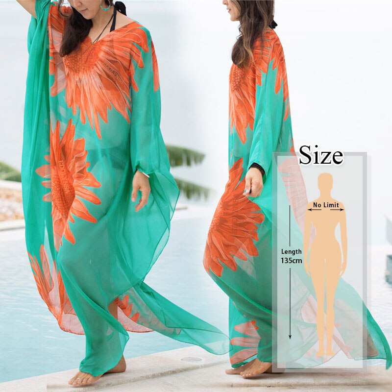 Kaftan Strand Chiffon Cover Up Pareos De Playa Mujer Beach Wear Oversize Bikini Cover Up Gewaad Plage Sarong Strand tuniek # Q906