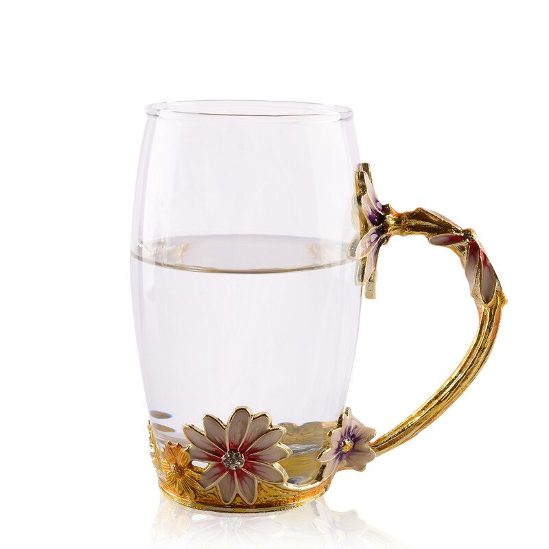 Single Layer Daisy Glazen Beker Bloem Thee Sap Melk Koffie Glazen Beker voor Thuis Restaurant in Koude en Warme Drank