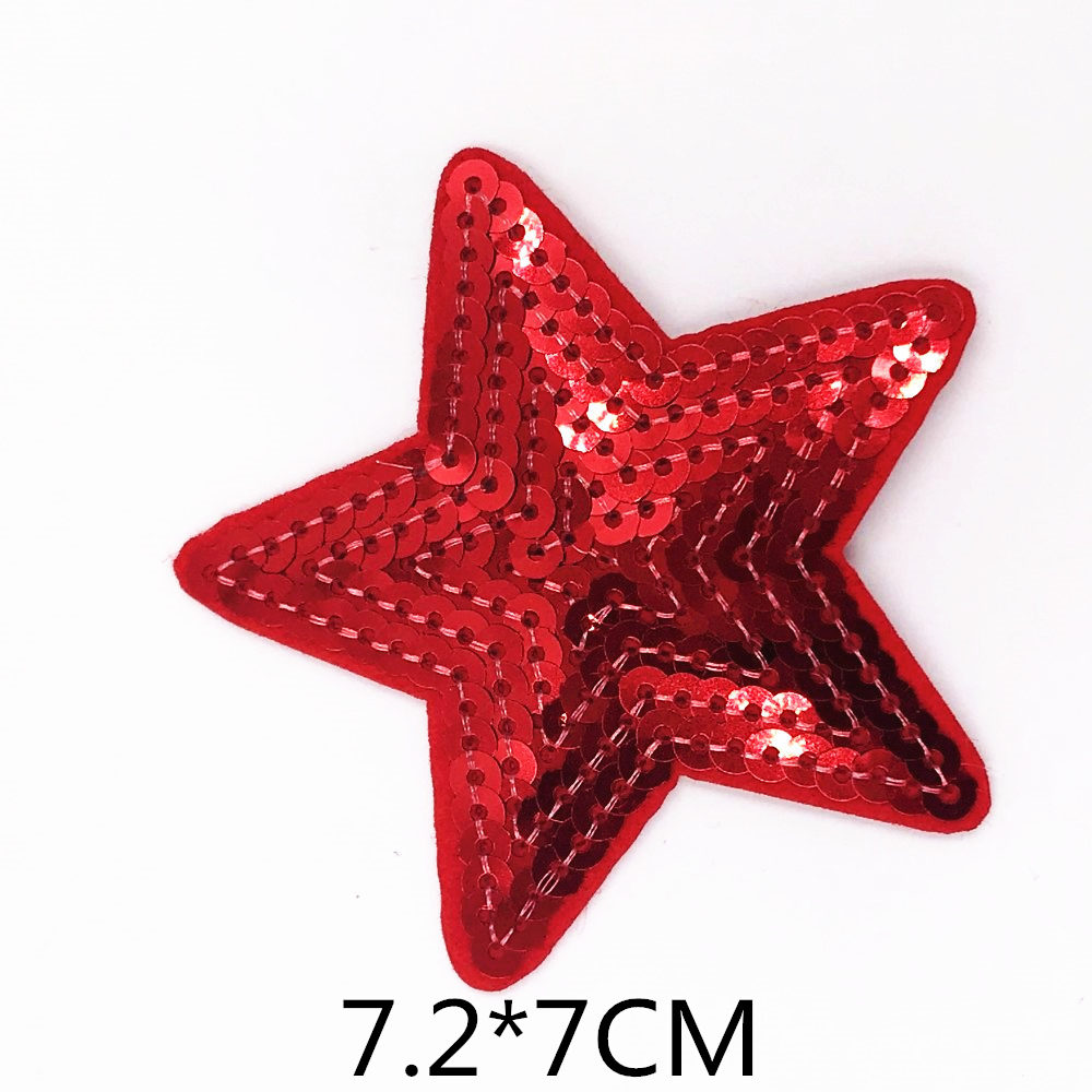 1 Uds. Parches de lentejuelas de Estrellas Negras para ropa, parches de hierro bordados, apliques DIY, accesorios de ropa, pegatinas de lentejuelas de costura: RED
