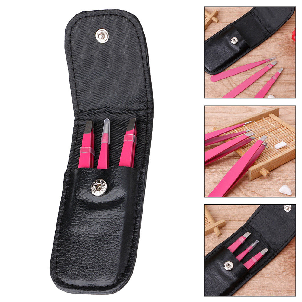 3 stks/set Wenkbrauw Pincet Rvs Punt Tip/Slant Tip/Flat Tip Ontharing Makeup Tools Accessoire met bag Case