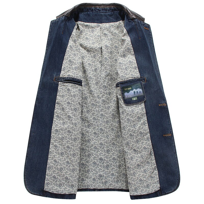 Denim Blazer Men 4XL Mens Suit Outerwear Casual Tall Coat Male Denim Jacket Slim Fit Jeans Blazers