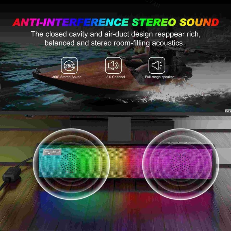 Barre de son lumineuse RGB, haut-parleur pour ordinateur, hi-fi, jeu, boîte de son en ABS, 9 types de lumières réglables