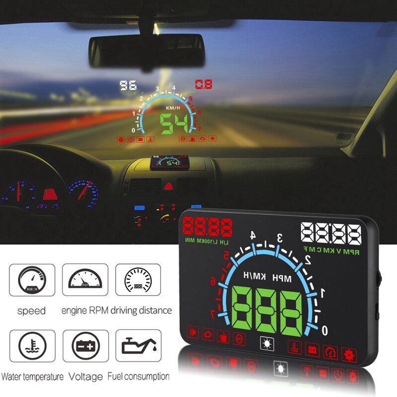 E350 5.8 auto head-up display windsn projector obd 2 auto rijgegevens snelheidswaarschuwing mph brandstofsnelheid