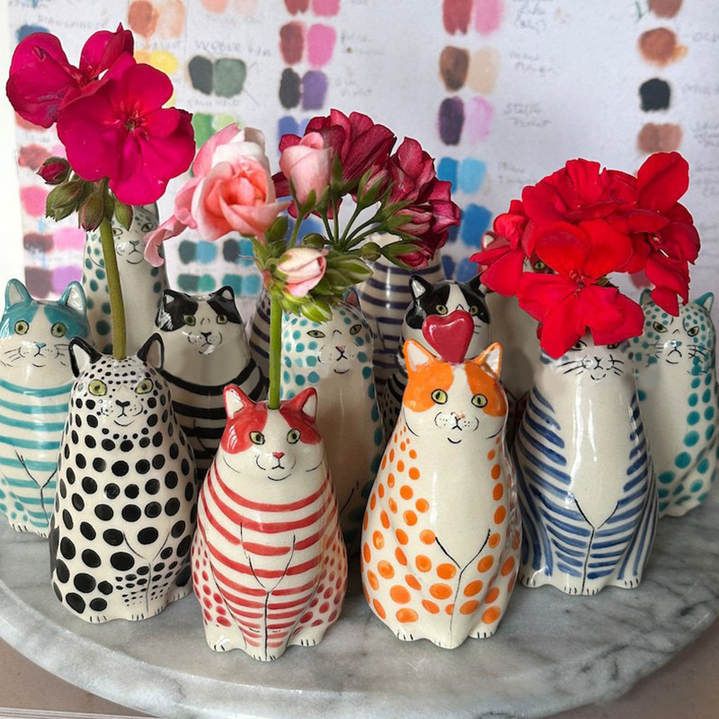 Leuke Kat Vaas Kamer Decoratie Thuis Bloempot Tafel Decoratieve Vazen Boekenplank Ornamenten Hars Ambachten Polka Dot Kat Vaas