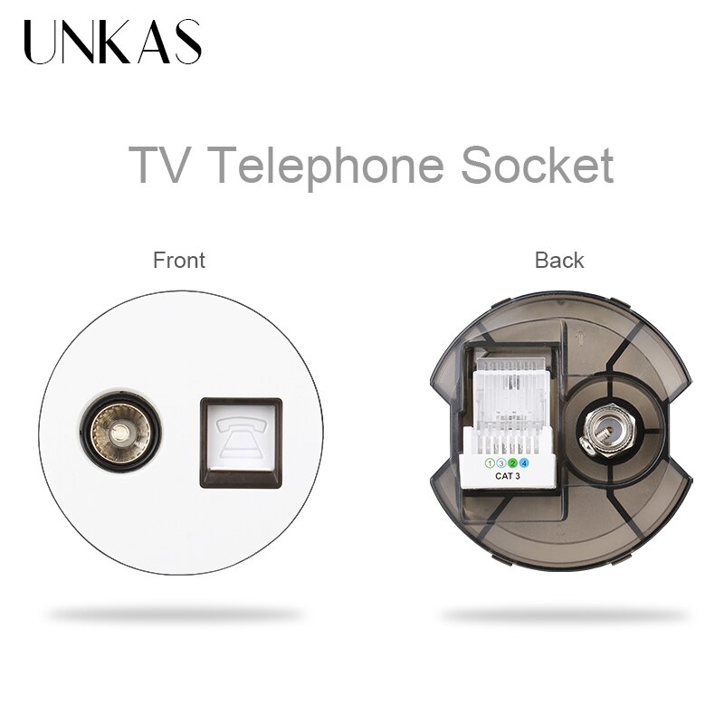 UNKAS DIY Modules Matching TV Connector Port RJ12 Telephone Jack For Wall Power 16A Socket Free Combination Outlet: White TV Telephone