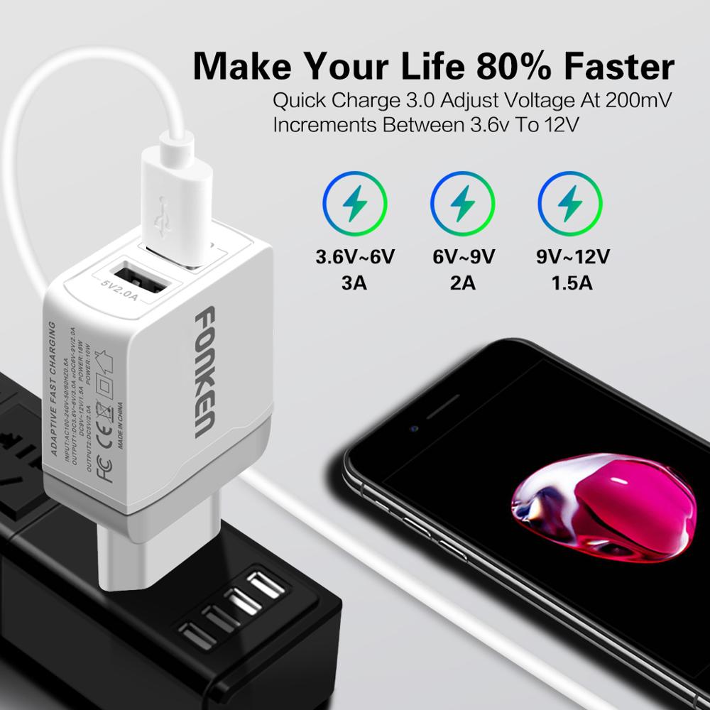 FONKEN-cargador USB Dual para móvil, adaptador de pared de viaje portátil de carga rápida 3,0, 2 puertos, 28W, QC3.0, para Xiaomi y Samsung