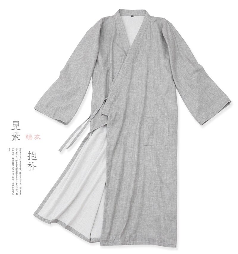 Traditional Ancient Style Spring Gray Robe Pajamas Soft Loose Bathrobe Kimono Hanfu Women &amp; Men Sleep Lounge Vintage Monk Wear