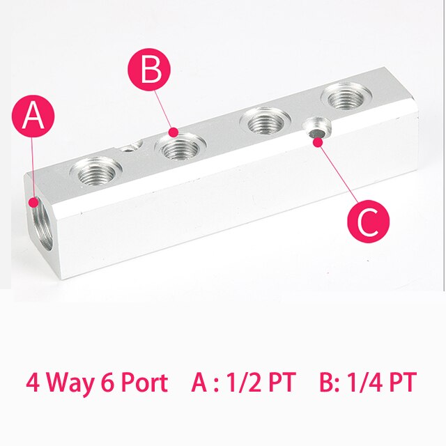 Aluminium Splitter 1/2" pt Thread Port 2 3 4 5 6 7 8 9 10 way 1/4 Pneumatic Air Manifold Distributor Connector: 4 Way 6 Port