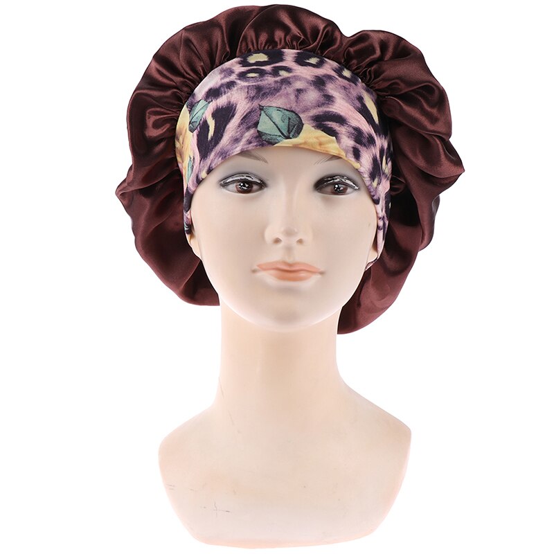 Slaapmuts voor dames met afrikaans patroon en ankaraprint, satijnen voering, zacht, extra groot hoofddeksel, hoofddoek voor dames, haarverzorgingshoed: Bruin