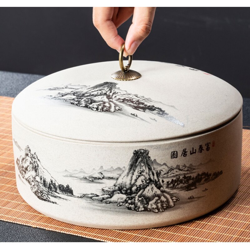 Tea Box Storage Kitchen Puer Biscuit Ceramic Jar Seal Storage Holder Sweetmeats Candies Can Teaware Tea Caddies Tin Containers