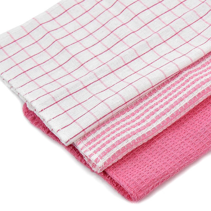3 stk bomull kjøkkenhåndkle oppvask rengjøringshåndklær vaffelstripet klut absorberende fille skuresvamp hjemmerengjøringsverktøy teklut
