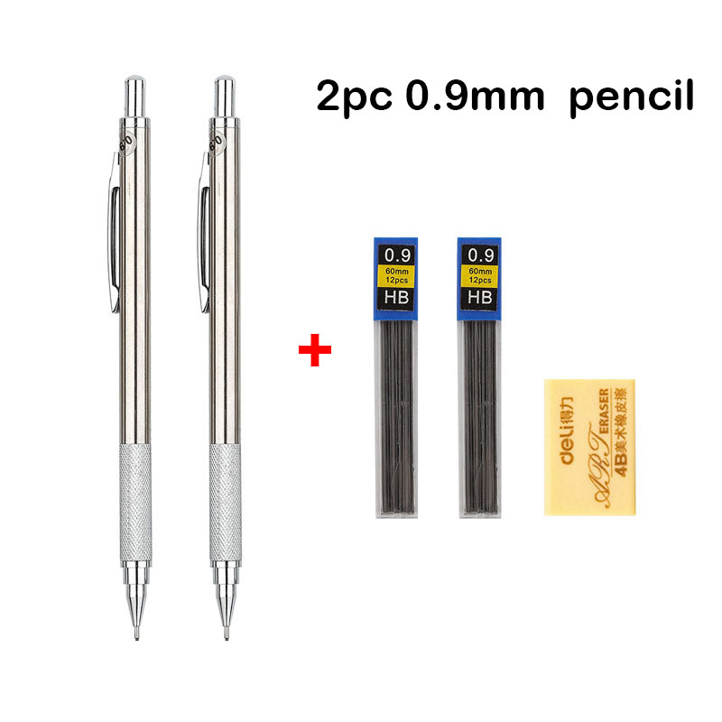 Juego de portaminas 0,3 0,5 0,7 0,9 1,3 2,0mm arte de Metal completo pintura lápiz automático con cables suministros escolares de oficina: Castaño