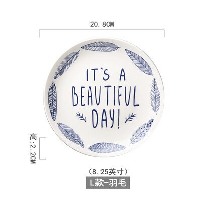 Blå og hvid keramisk salattallerken frugtbøf tallerken porcelænsservice rund western madbakke dessertretter: 10